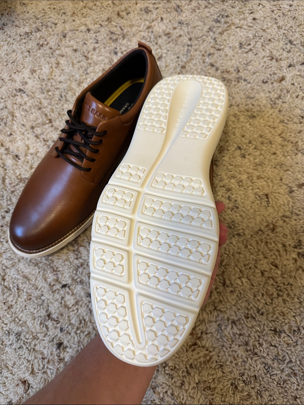 Cole Haan Tan Brown Leather Derby Oxfords with White Soles - Picture 7 of 9